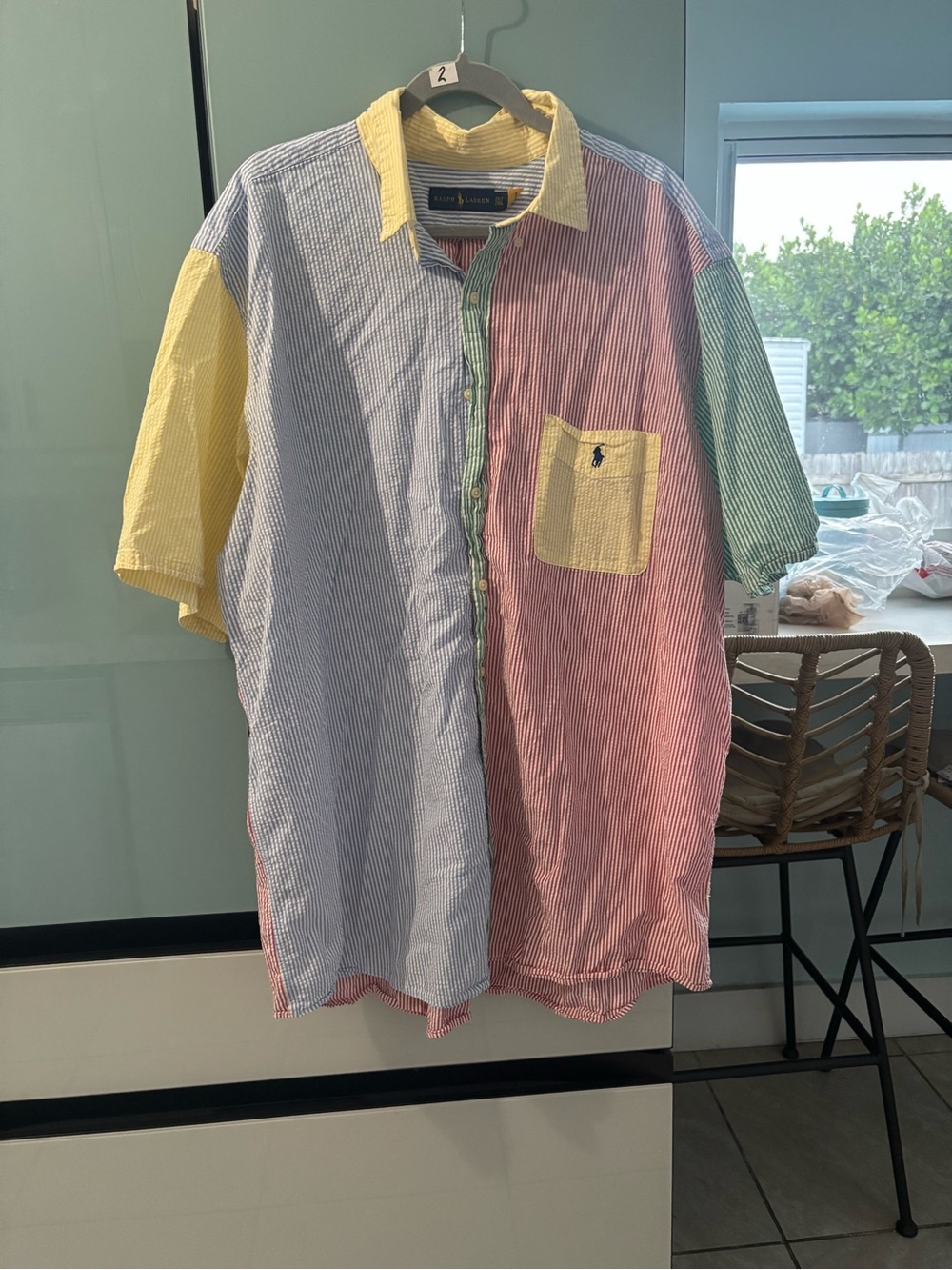 Ralph Lauren Multi-Color Striped Patchwork Short-Sleeve Button-Up Shirt